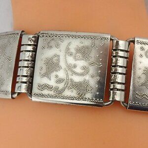 Vintage 835 Silver Panel Bracelet with Raised Fish Motif